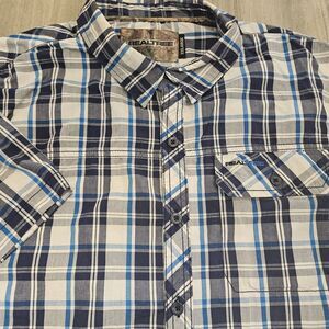 Realtree‎ Short Sleeve Blue Plaid Button Down Shirt Size 2XL Performance Stretch